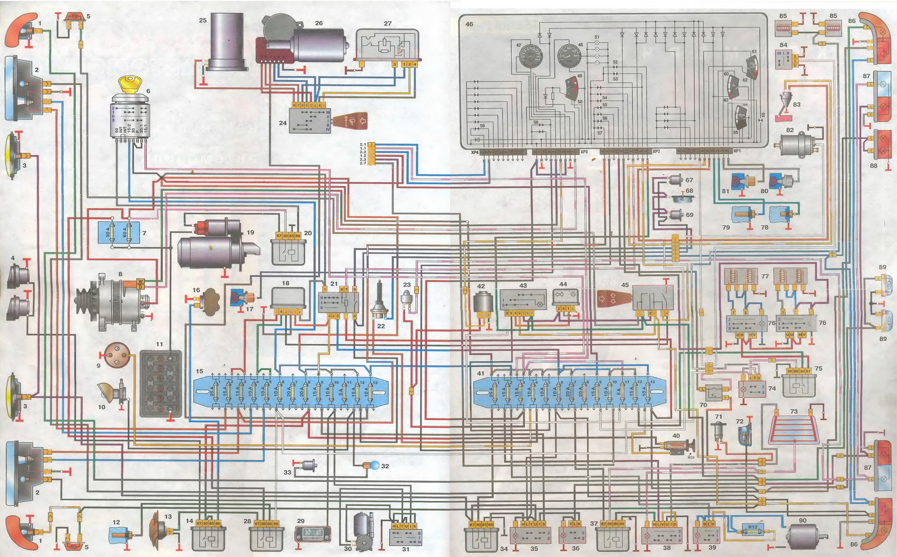 Цветная электросхема газ-3110 (31029 31105 3102) с описанием электрооборудования